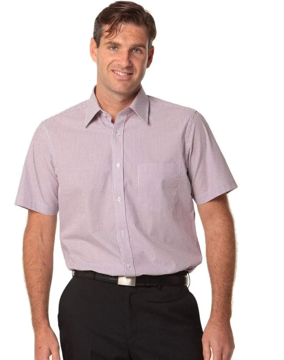 BENCHMARK Men's Balance Stripe Short Sleeve Shirt M7231 Corporate Wear Benchmark Violet/White 40